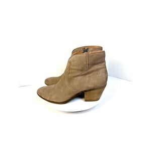 Frye Jennifer Ankle Boots Womens 6.5 Taupe Gray Suede Leather Side Zip Booties